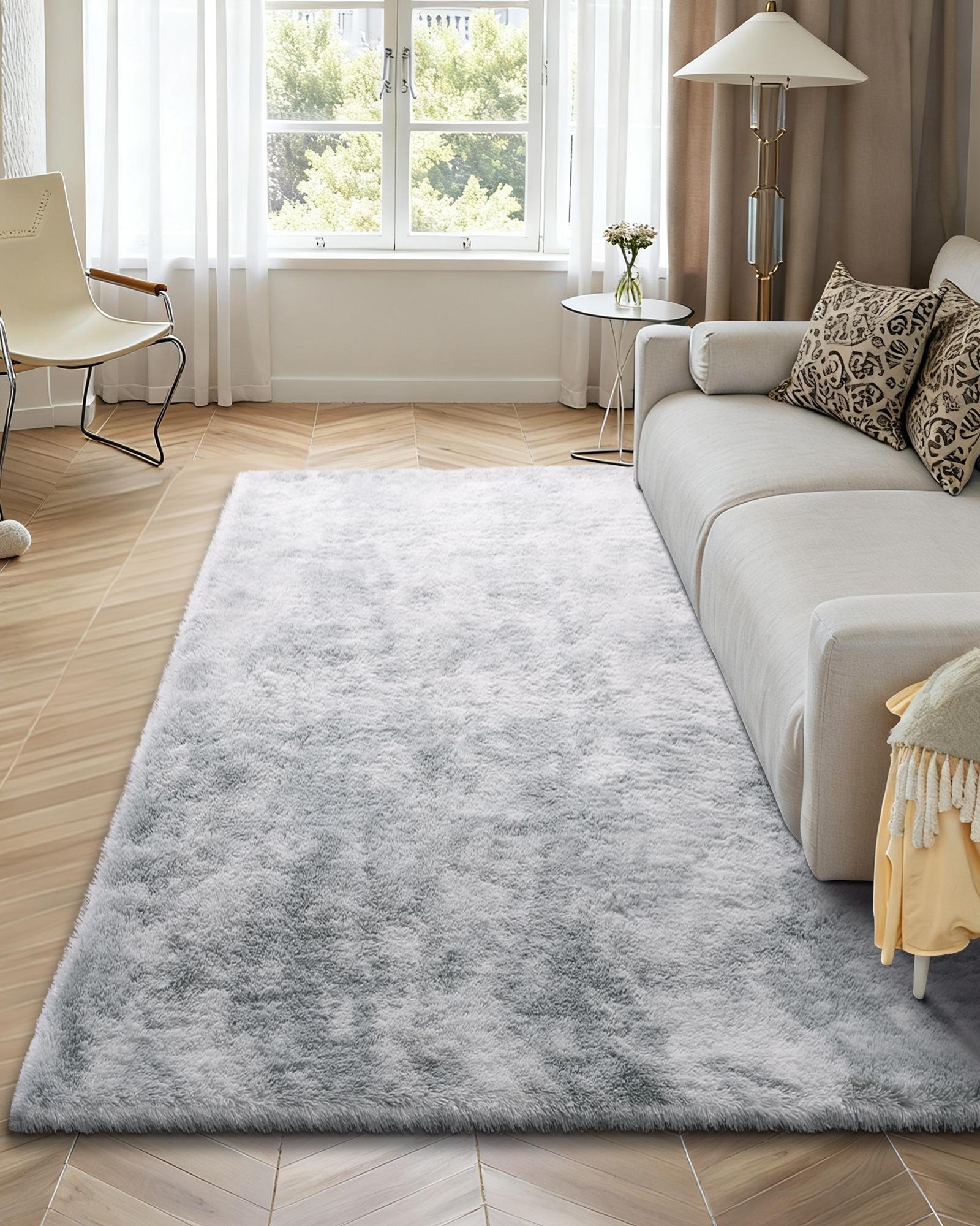 VEVOR Indoor Plush Area Rugs, 1.83x2.74 m Soft Plush Carpet, FFurry Shag Area Rugs for Living Room, Bedroom, Modern Home Decor Aesthetic Long-Pile Rug, Non-Shedding, Slip-Resistant, Tie-Dye Light Gray