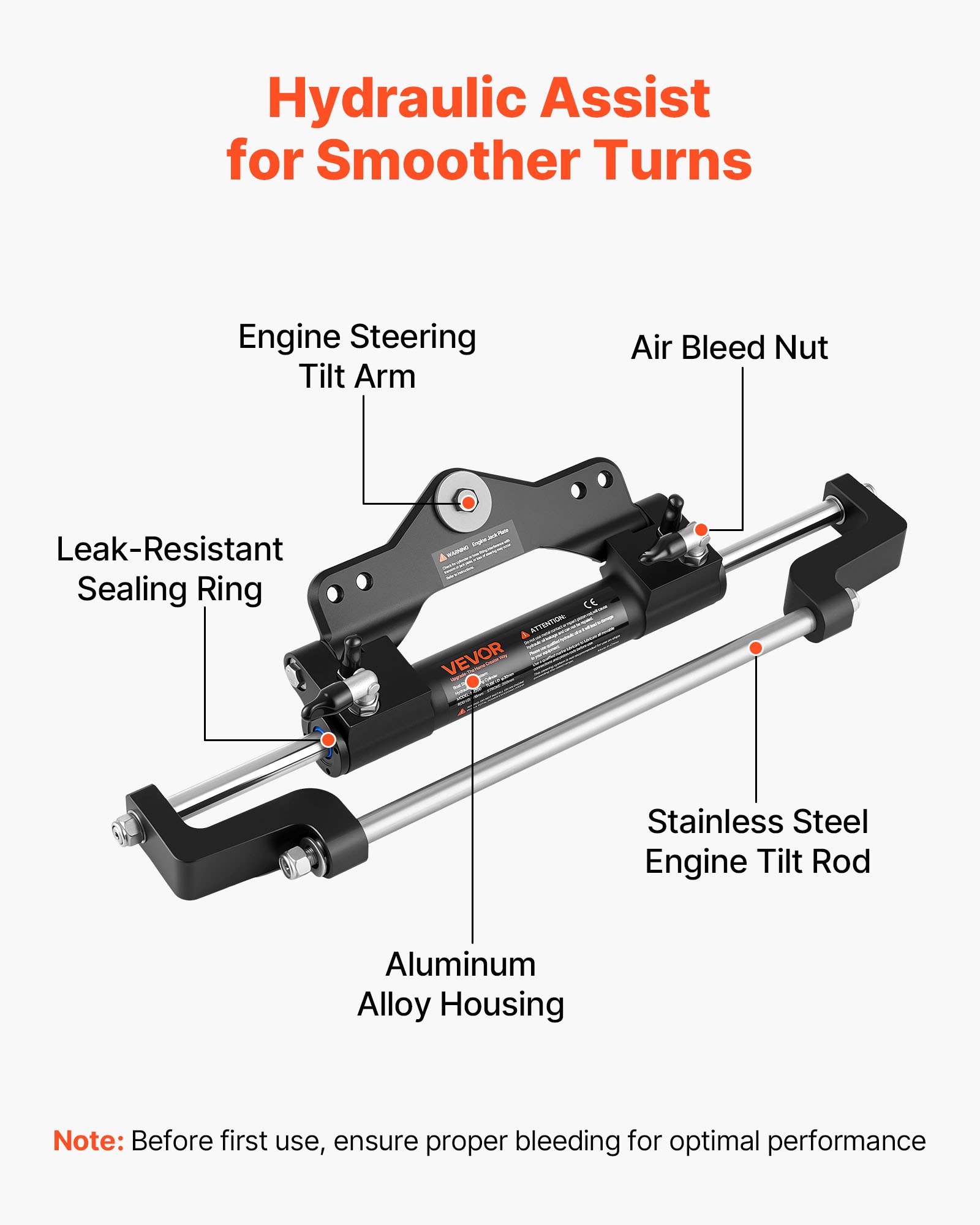VEVOR Outboard Hydraulic Steering Kit, 200 HP, Marine Boat Hydraulic Steering System with 6.9 MPa Two-Way Lock Helm Pump, Cylinder, 2 PCS 26 ft Hoses, 13.5" Wheel for Single Station, Single-Engine Use