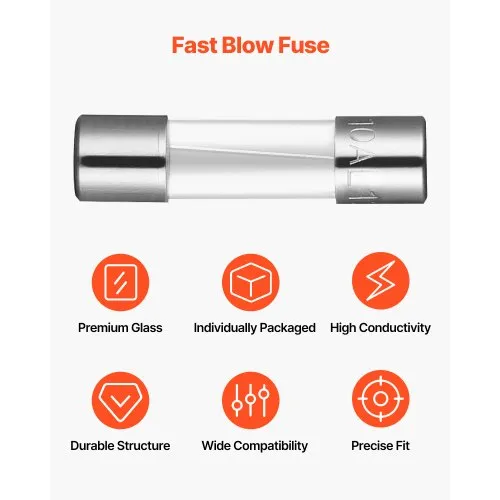 10 Amp F10A F10AL 250v Glass Fuse Fast Quick Blow 20mm x 5mm - Pack of 10 UK | UK