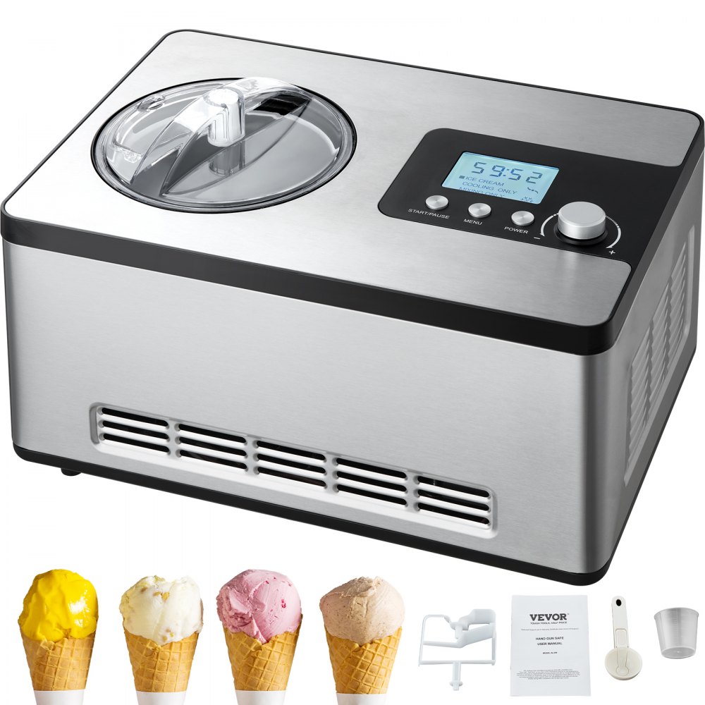 VEVOR Automatic Ice Cream Maker with Built-in Compressor 2 Quart No Pre-freezing Fruit Yogurt Machine Stainless Steel Electric Sorbet Maker 3 Modes