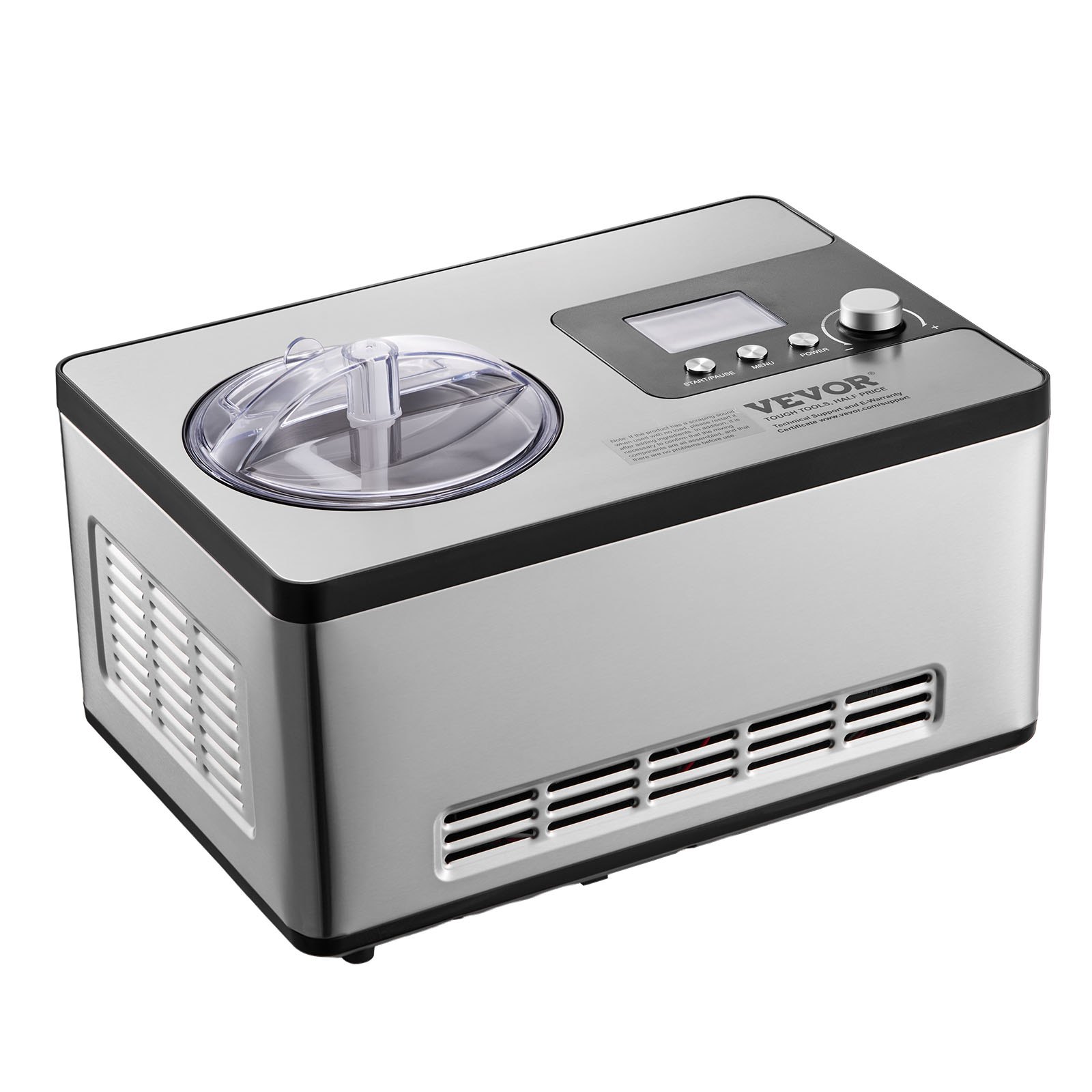 VEVOR Automatic Ice Cream Maker with Built-in Compressor, 2 Quart No Pre-freezing Fruit Yogurt Machine, Stainless Steel Electric Sorbet Maker, 3 Modes Gelato Maker with LCD Display & Timer, Silver
