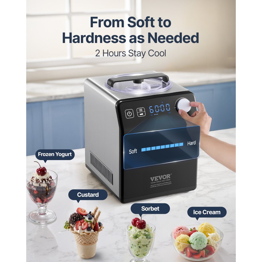 VEVOR 1.9 L Automatic Ice Cream Machine Electric Yogurt Gelato Make Black