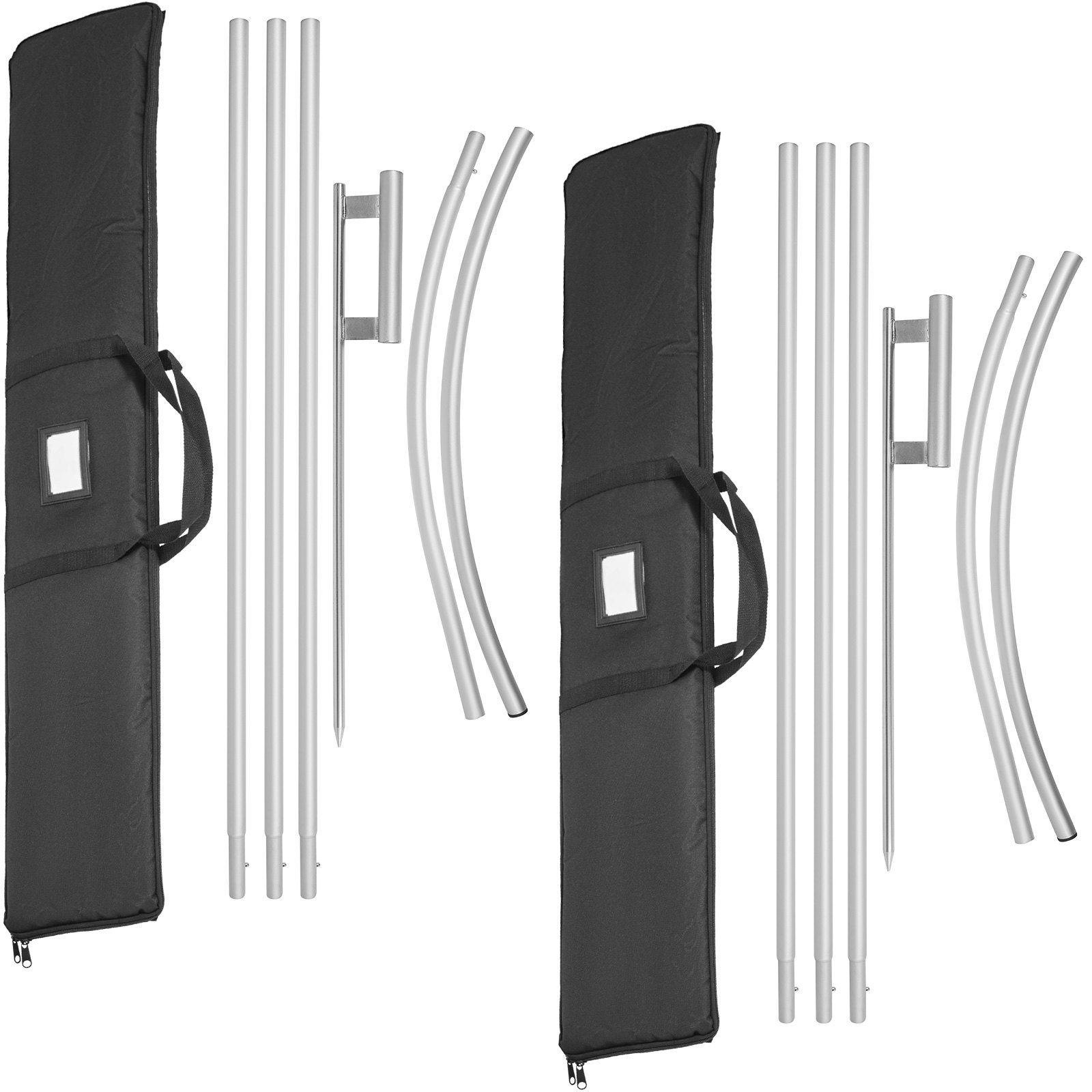 VEVOR advertising flag pole set with carry bags and mounting hardware.