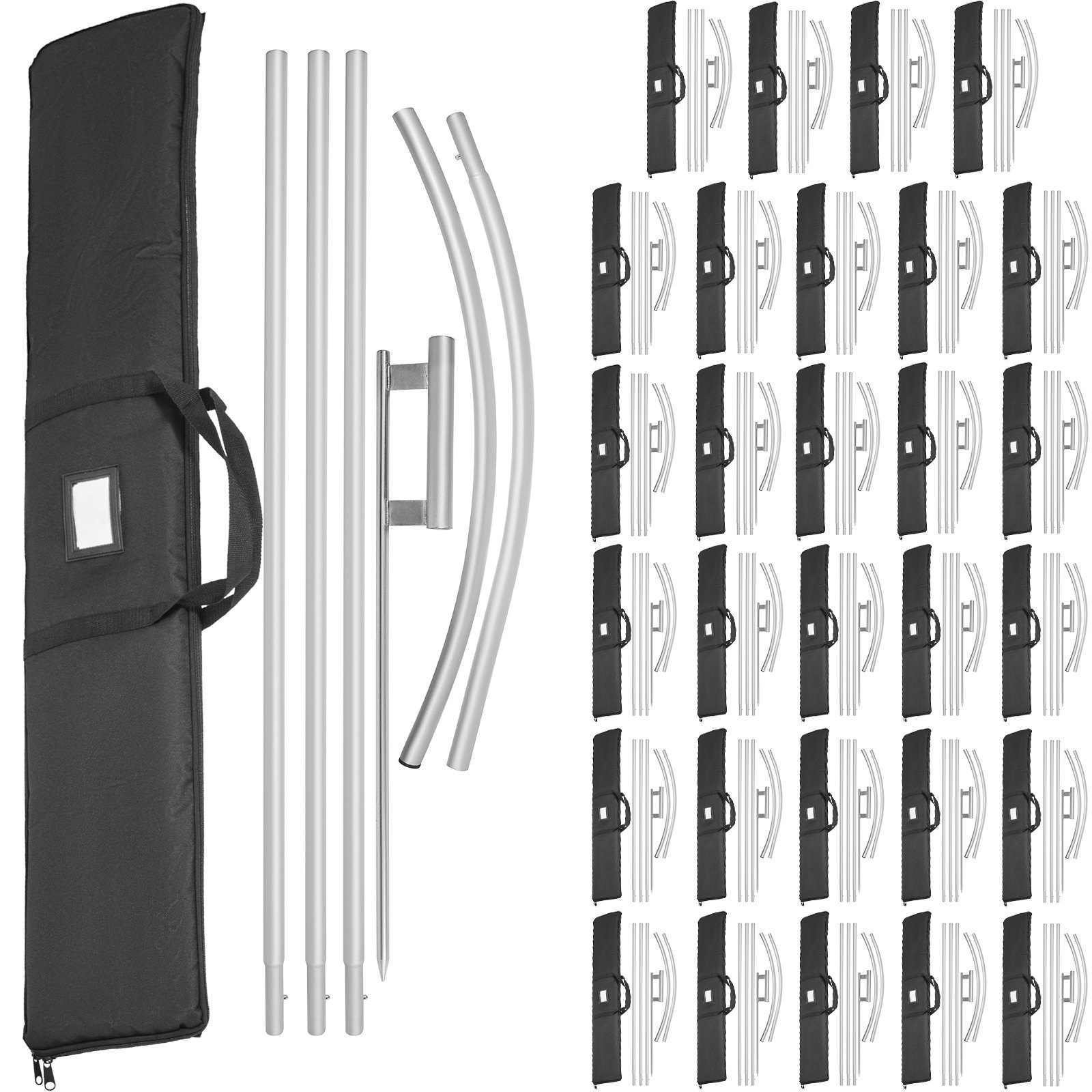 VEVOR Advertising Flag Pole, 30 x Feather Flag Bundles with Ground Spike, 16 ft Windless Flag Pole Sets with Ground Mounting Stake, 6pcs Swooper Flag Pole Kit, Sign Flag for Businesses Storefronts