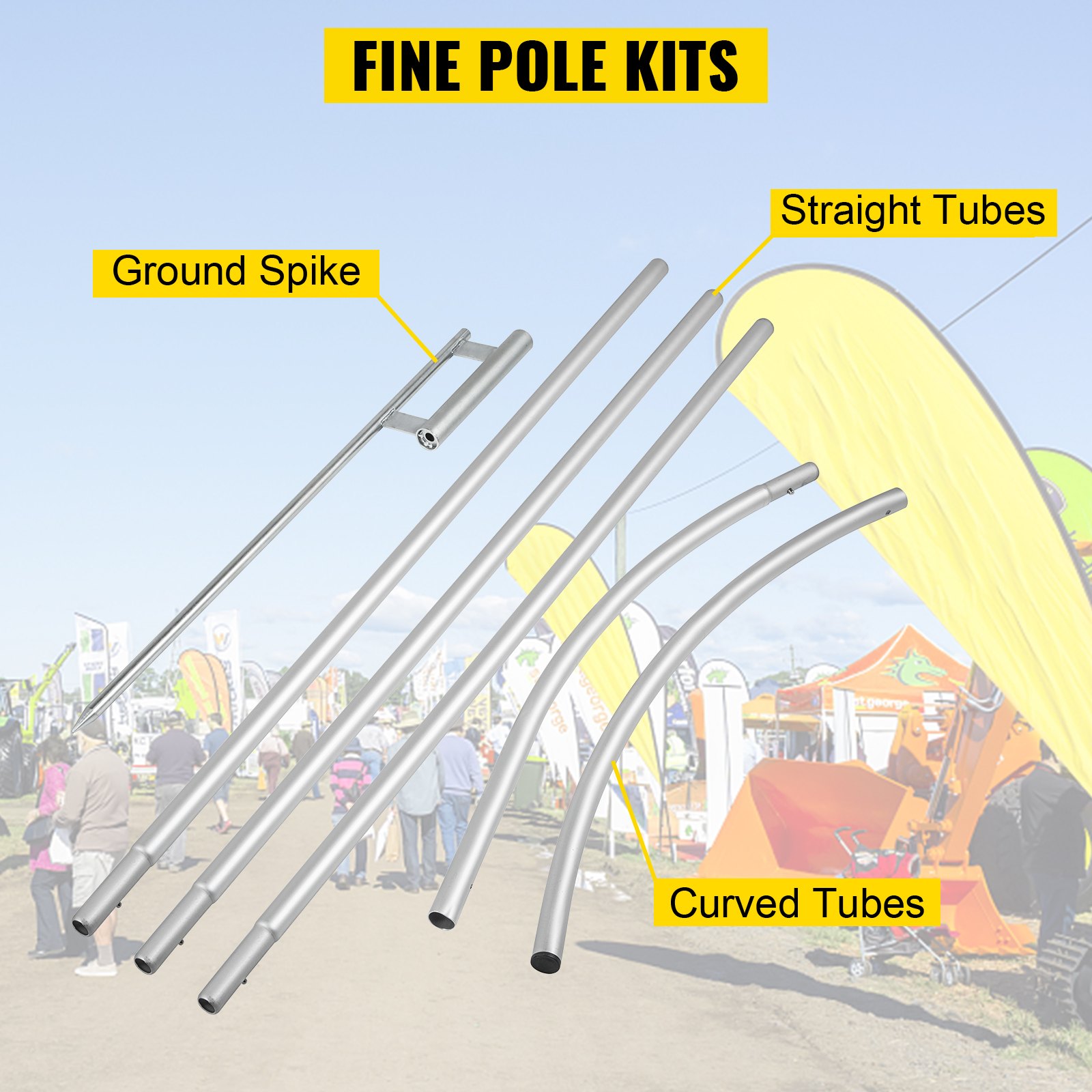 VEVOR Advertising Flag Pole, 30 x Feather Flag Bundles with Ground Spike, 16 ft Windless Flag Pole Sets with Ground Mounting Stake, 6pcs Swooper Flag Pole Kit, Sign Flag for Businesses Storefronts