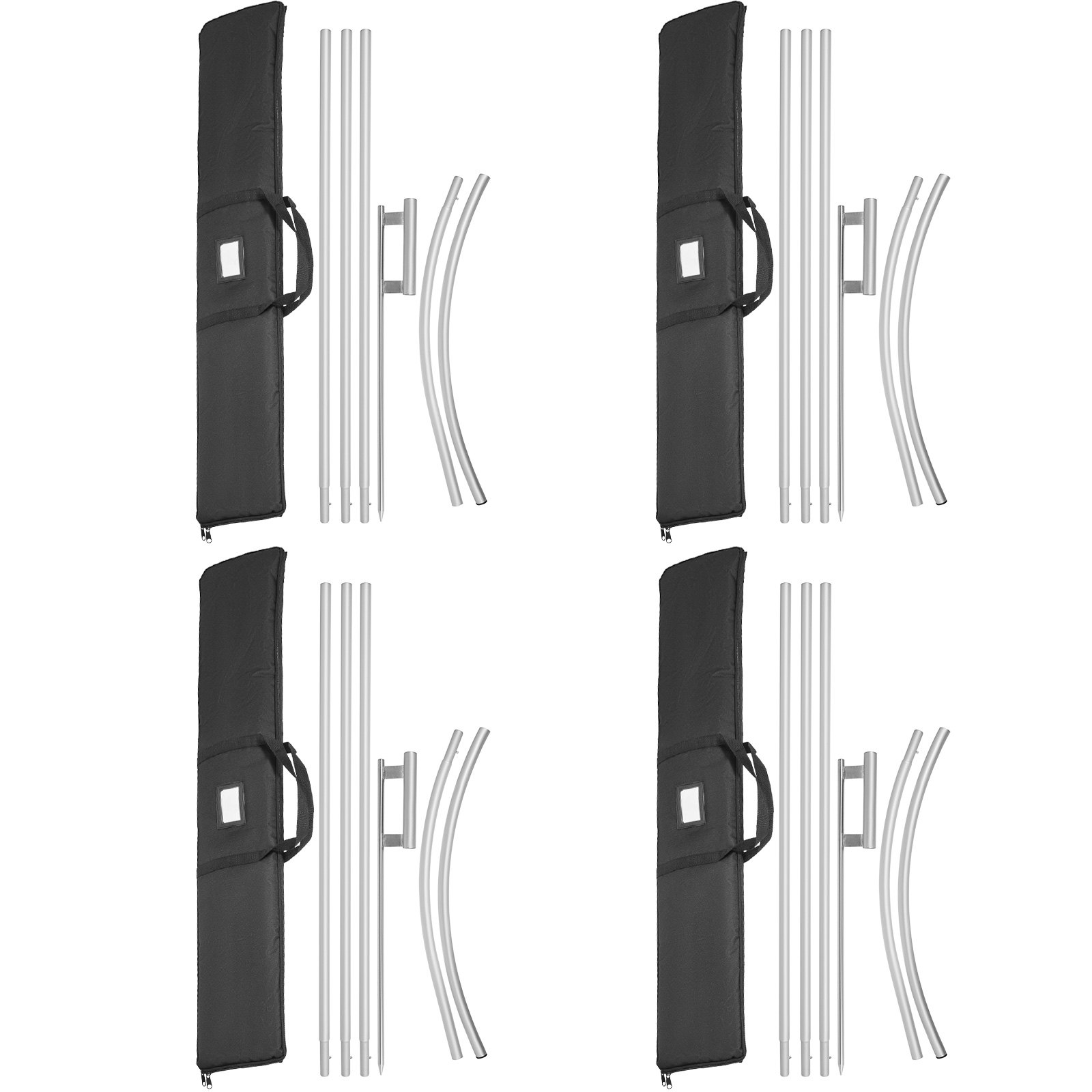 VEVOR advertising flag pole set with curved poles and carrying cases in grid layout.