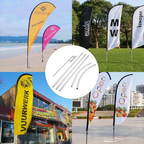 VEVOR Advertising Flag Pole, 6 x Feather Flag Bundles with Ground Spike, 16 ft Windless Flag Pole Sets with Ground Mounting Stake, 6pcs Swooper Flag Pole Kit, Sign Flag for Businesses Storefronts