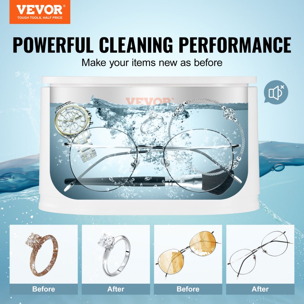 VEVOR Jewelry Cleaner Ultrasonic Machine Ultrasonic Cleaner Machine Portable 22oz (650ml) with 5 Digital Timer Sonic Jewelry Cleaner with 2 Cleaning
