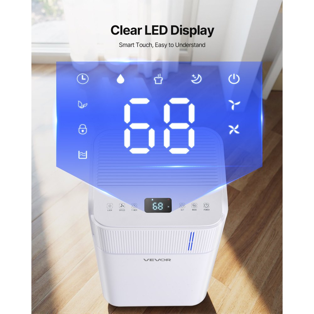 VEVOR 30 Pints Dehumidifier for Home & Basement, Drain Hose for Commercial & Industrial Use, Smart Humidity Control, Low Noise for Large Rooms, Warehouses, Bedrooms & Storage, Large Coverage,White