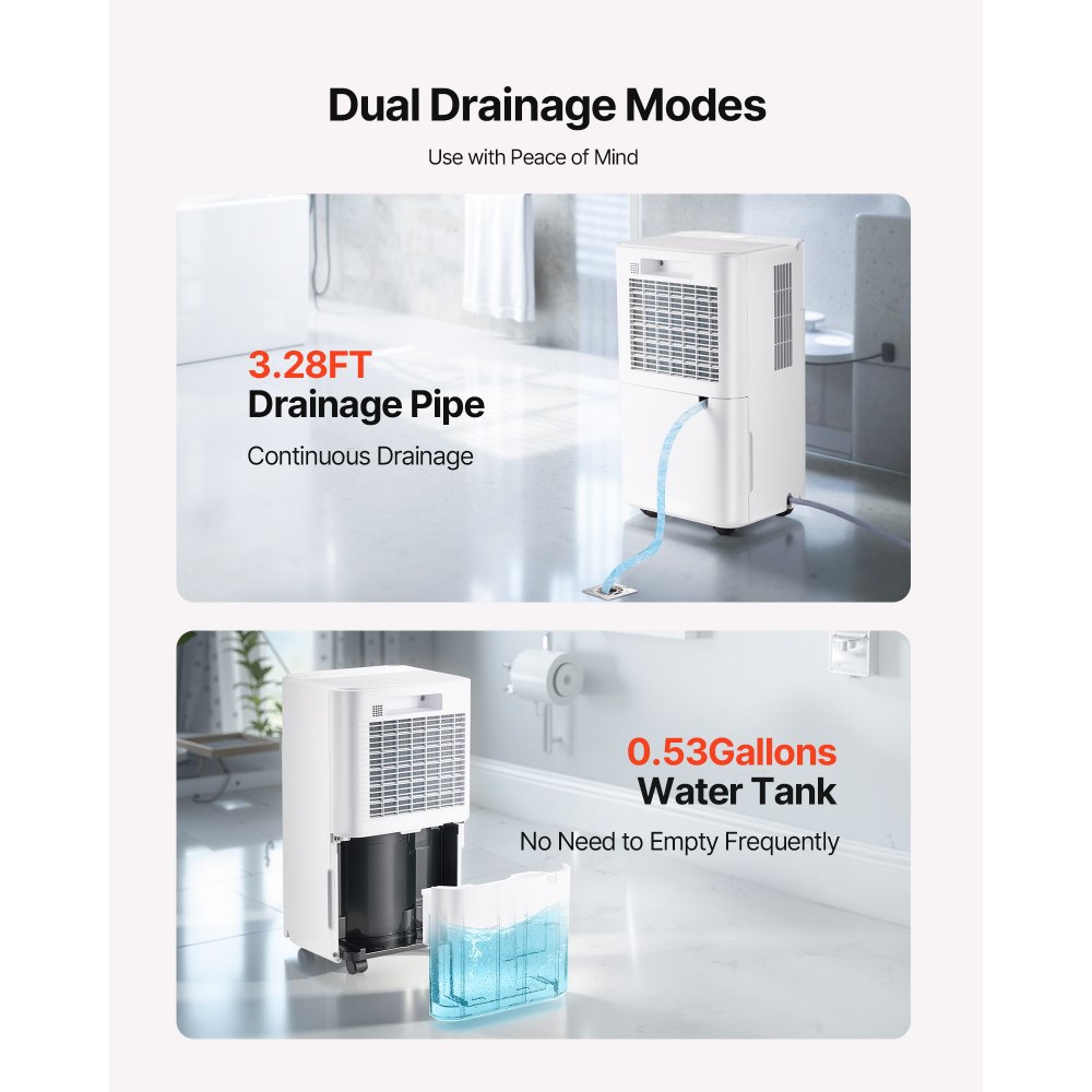 VEVOR 30 Pints Dehumidifier for Home & Basement, Drain Hose for Commercial & Industrial Use, Smart Humidity Control, Low Noise for Large Rooms, Warehouses, Bedrooms & Storage, Large Coverage,White