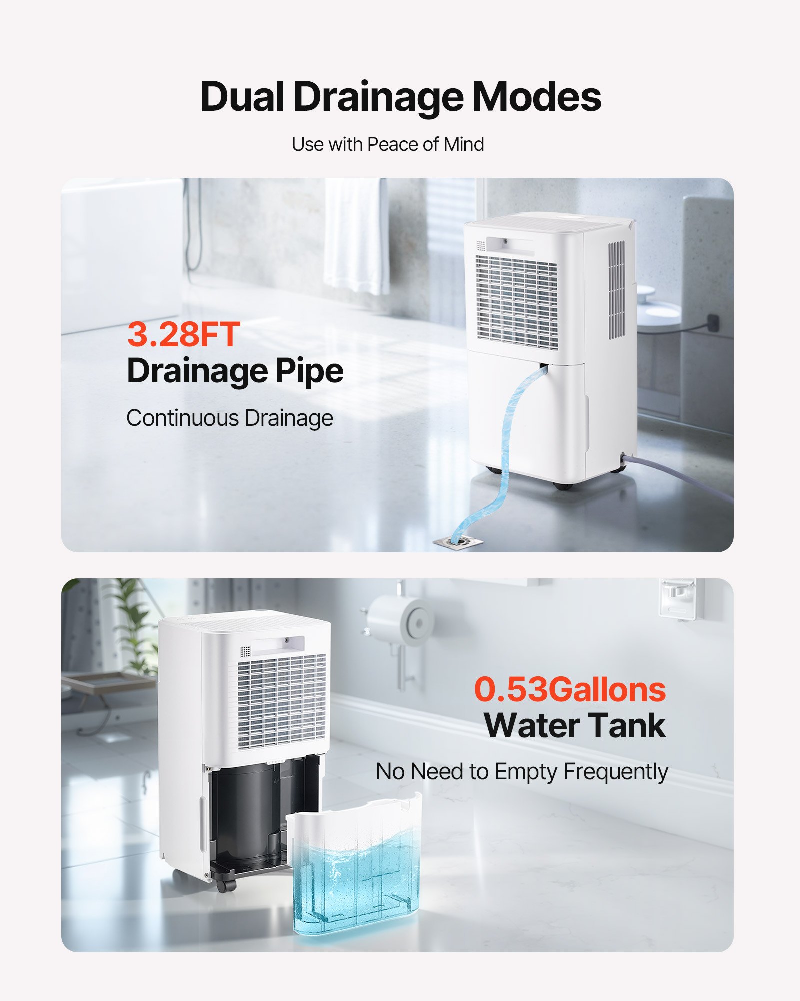 VEVOR 30 Pints Dehumidifier for Home & Basement, Drain Hose for Commercial & Industrial Use, Smart Humidity Control, Low Noise for Large Rooms, Warehouses, Bedrooms & Storage, Large Coverage,White