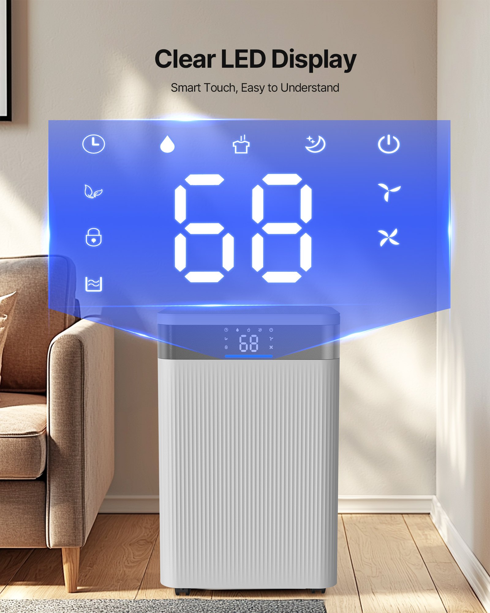 VEVOR 35 Pints Dehumidifier for Home & Basement, Drain Hose for Commercial & Industrial Use, Smart Humidity Control, Low Noise for Large Rooms, Warehouses, Bedrooms & Storage, Large Coverage,White