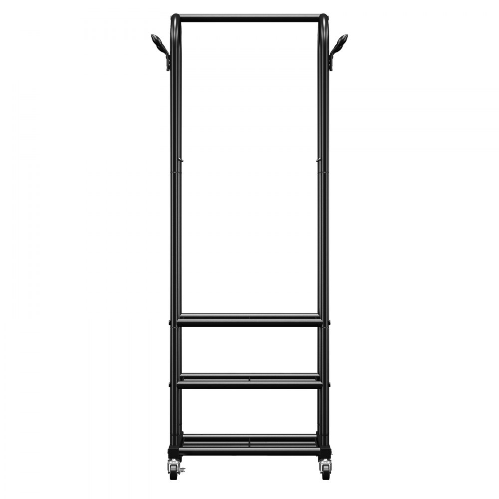 VEVOR Clothes Rack, Rolling Clothing Garment Rack with Hanging Rod and Side Hooks, 3 Storage Shelves, 45 kg Load Capacity, Heavy Duty Carbon Steel Clothing Racks for Bedroom, Laundry, Living Room
