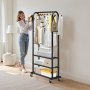 VEVOR Clothes Rack, Rolling Clothing Garment Rack with Hanging Rod and Side Hooks, 3 Storage Shelves, 45 kg Load Capacity, Heavy Duty Carbon Steel Clothing Racks for Bedroom, Laundry, Living Room