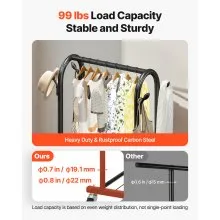 VEVOR Clothes Rack, Rolling Clothing Garment Rack with Hanging Rod and Side Hooks, 3 Storage Shelves, 99 lbs Load Capacity, Heavy Duty Carbon Steel Clothing Racks for Bedroom, Laundry, Living Room