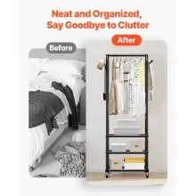 VEVOR Clothes Rack, Rolling Clothing Garment Rack with Hanging Rod and Side Hooks, 3 Storage Shelves, 99 lbs Load Capacity, Heavy Duty Carbon Steel Clothing Racks for Bedroom, Laundry, Living Room