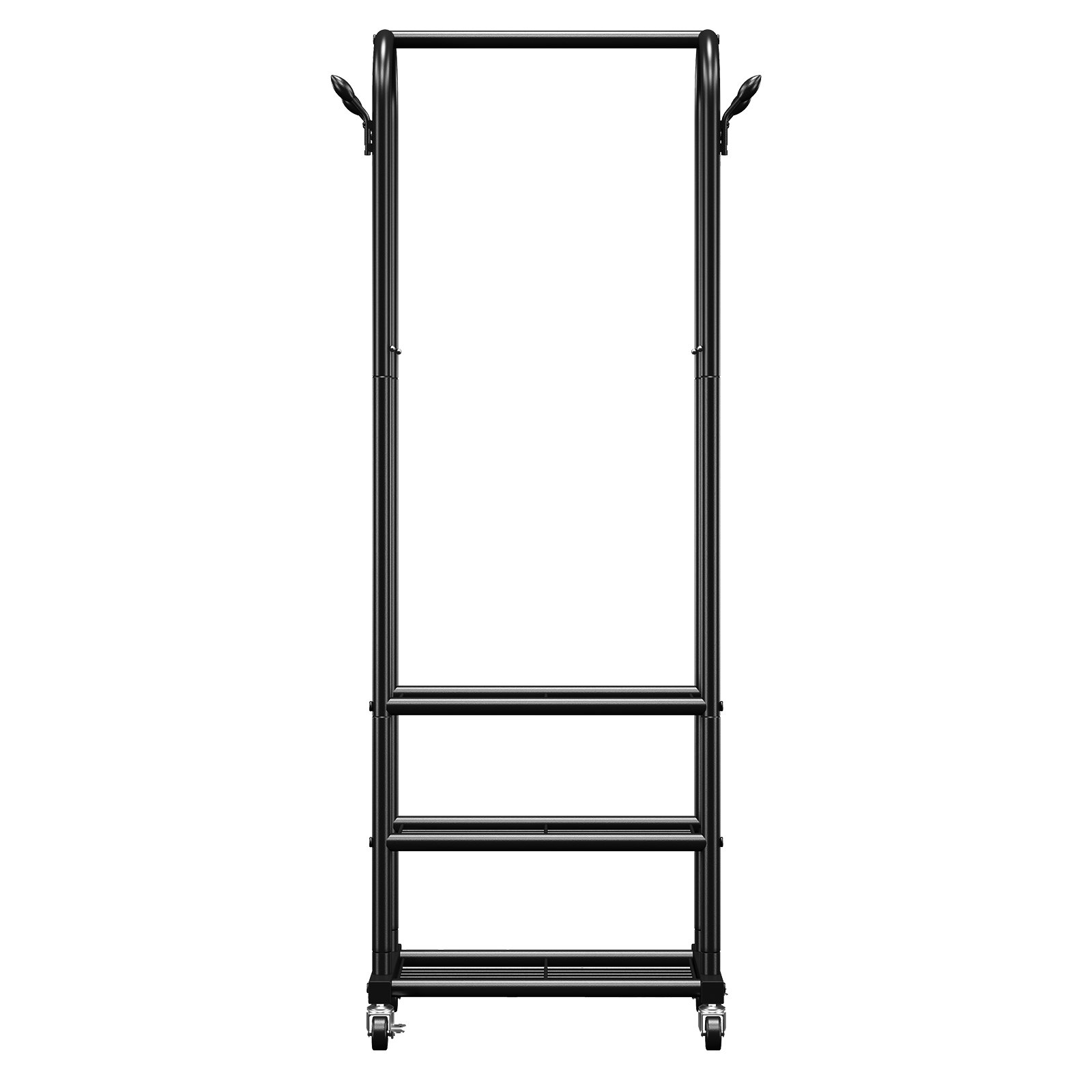 VEVOR Clothes Rack, Rolling Clothing Garment Rack with Hanging Rod and Side Hooks, 3 Storage Shelves, 45 kg Load Capacity, Heavy Duty Carbon Steel Clothing Racks for Bedroom, Laundry, Living Room