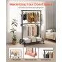 VEVOR Clothes Rack, Rolling Clothing Garment Rack with Adjustable Crossbar and Side Hooks, 68 kg Load Capacity, Heavy Duty Carbon Steel Clothing Racks with Wheels for Bedroom, Laundry, Living Room