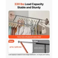 VEVOR Clothes Rack, Rolling Clothing Garment Rack with 2 Hanging Rods and Storage Basket, 330 lbs Load Capacity, Extendable Carbon Steel Clothing Racks with Wheels for Bedroom, Laundry, Living Room