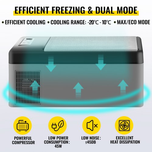 VEVOR Portable Car Freezer, 15L Portable Refrigerator Freezer, Dual Storage Zone Camping Freezer, -4℉~50℉ 12 Volt Fridge Freezer, Car Freezer for Car and Home Use, DC 12/24V, AC 100-240V, USB Port