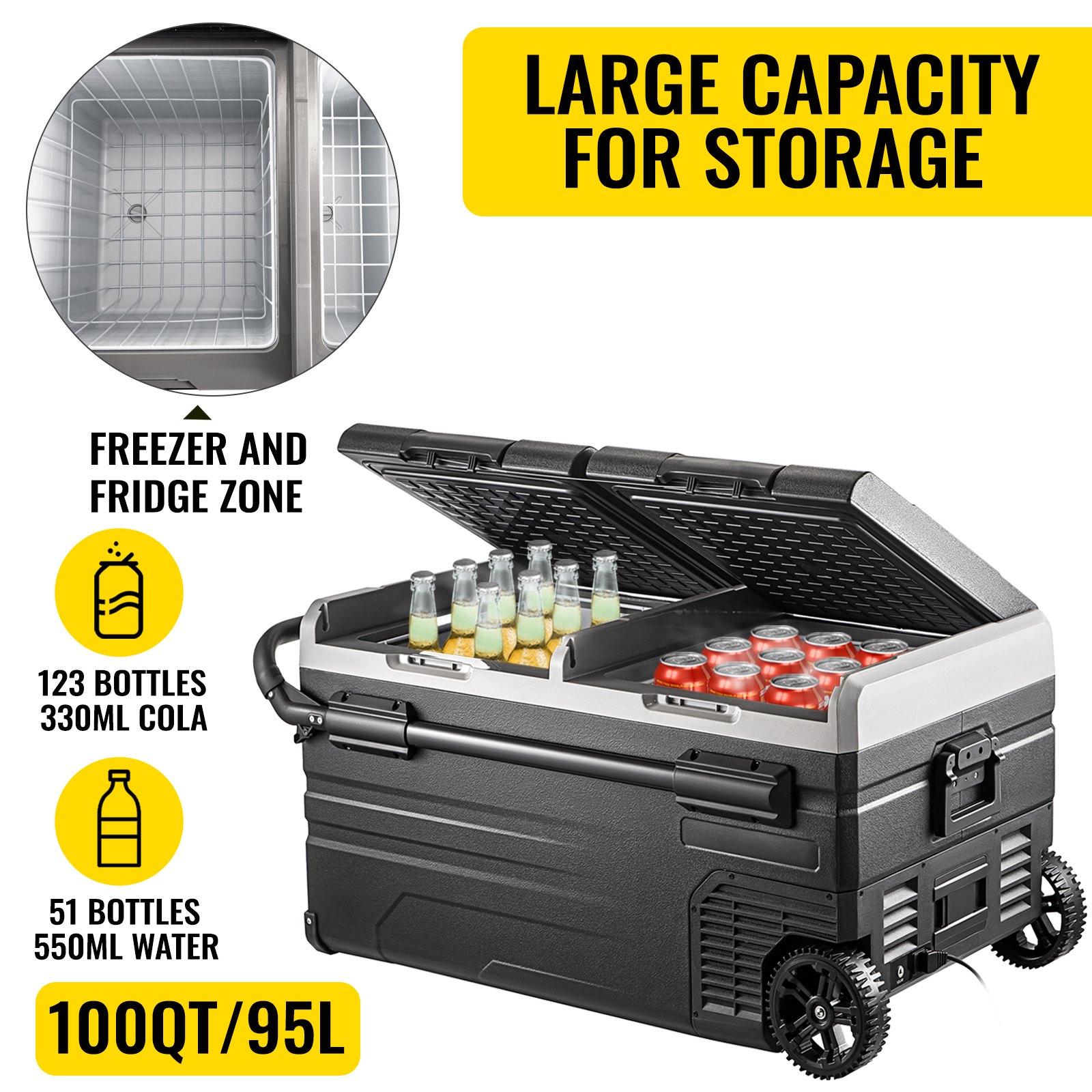 Portable Car Freezer, 100 Quart Portable Refrigerator Freezer, 95L Dual Storage Zone Camping Freezer, -4℉~68℉ 12 Volt Fridge Freezer, Car Freezer for Car and Home Use, DC 12/24V, AC 100-240V Portable Car Freezer, 100 Quart Portable Refrigerator Freezer, 95L Dual Storage Zone Camping Freezer, -4℉~68℉ 12 Volt Fridge Freezer, Car Freezer for Car and Home Use, DC 12/24V, AC 100-240V