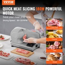 VEVOR Meat Slicer, 180W Electric Deli Food Slicer with 7.5" SUS420 Stainless Steel Blade and Blade Guard, 0 - 0.6 inch Adjustable Thickness for Home Use, Easy to Clean, Cut Meat, Bread, Ham and Cheese