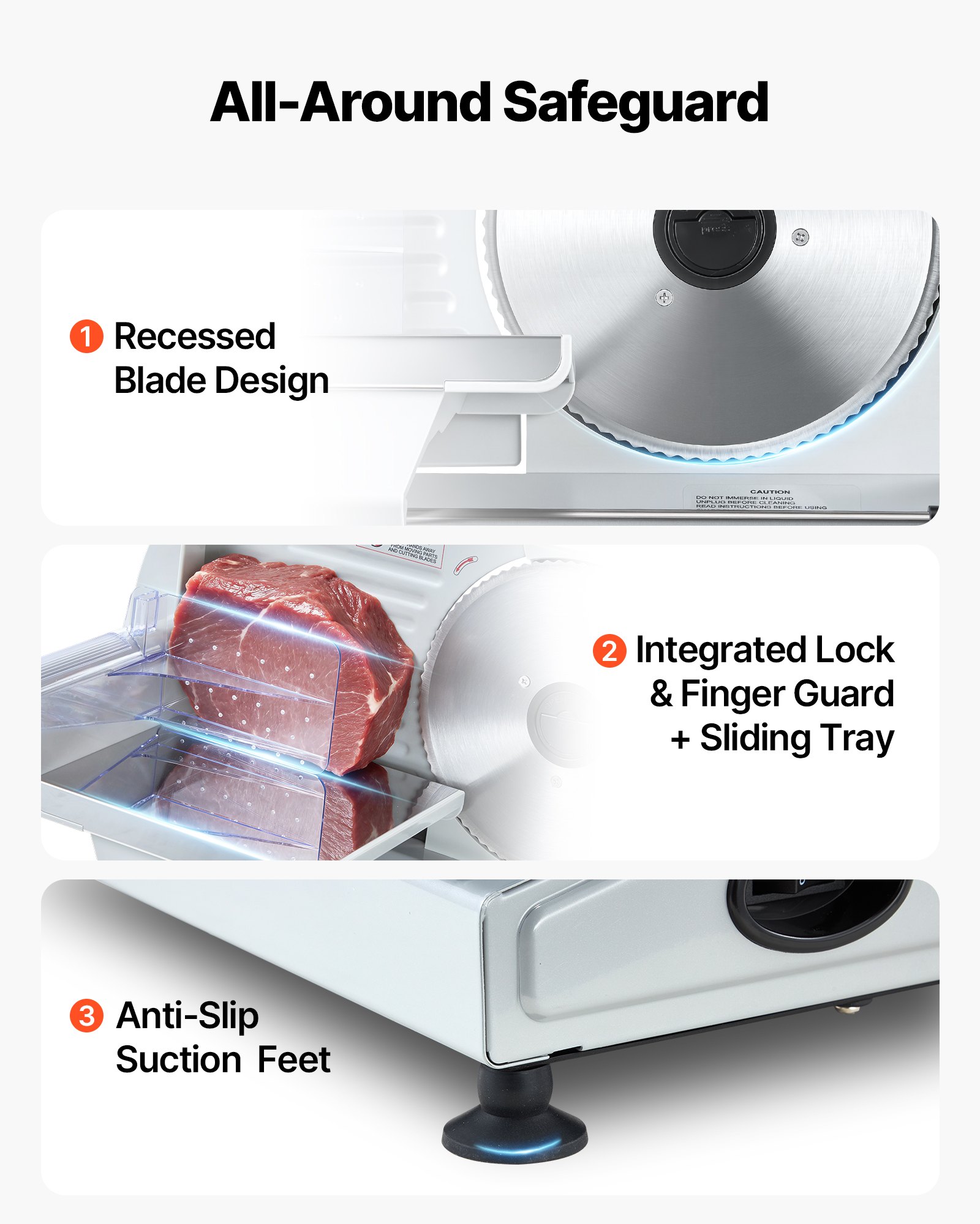 VEVOR Meat Slicer, Electric Deli Slicer with 190mm SUS420 Blade & 0-15mm Adjustable Thickness, 200W Home Food-Slicer for Frozen Meat, Ham, Baguett, Steak