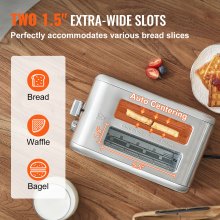 VEVOR Retro Stainless Steel Toaster 2 Slice, 825W 1.5" Extra Wide Slots Toaster with Removable Crumb Tray 6 Browning Levels, Reheat Cancel Defrost and Bagel Functions for Toasting Waffle Bread Bagel
