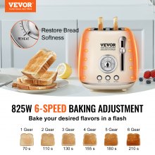 VEVOR Brushed Stainless Steel Toaster, 2 Slice, 825W 1.5'' Extra Wide Slots Toaster with Removable Crumb Tray 5 Browning Levels, Cancel Defrost and Bagel Functions for Toasting Bread Bagel Waffle