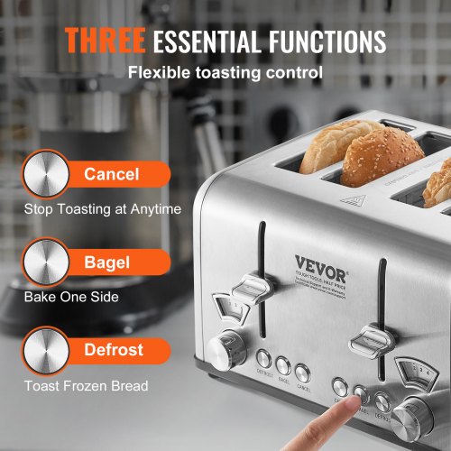VEVOR Retro Stainless Steel Toaster, Slice, 1625W Extra