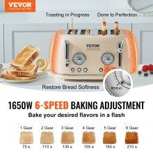 VEVOR Brushed Stainless Steel Toaster, 4 Slice, 1650W 1.5'' Extra Wide Slots Toaster with Removable Crumb Tray 5 Browning Levels, Cancel Defrost and Bagel Functions for Toasting Bread Bagel Waffle