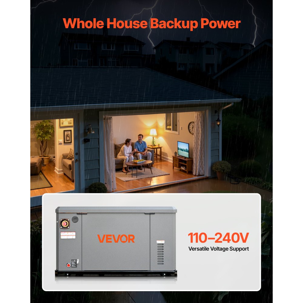 VEVOR Standby Generator, Dual Fuel Whole Home Generator, LPG 22Kw Max Power & Natural Gas 20Kw Max Power, Whole House Power Backup For Home Backup, Camping, AVR Voltage Regulation, LCD Display