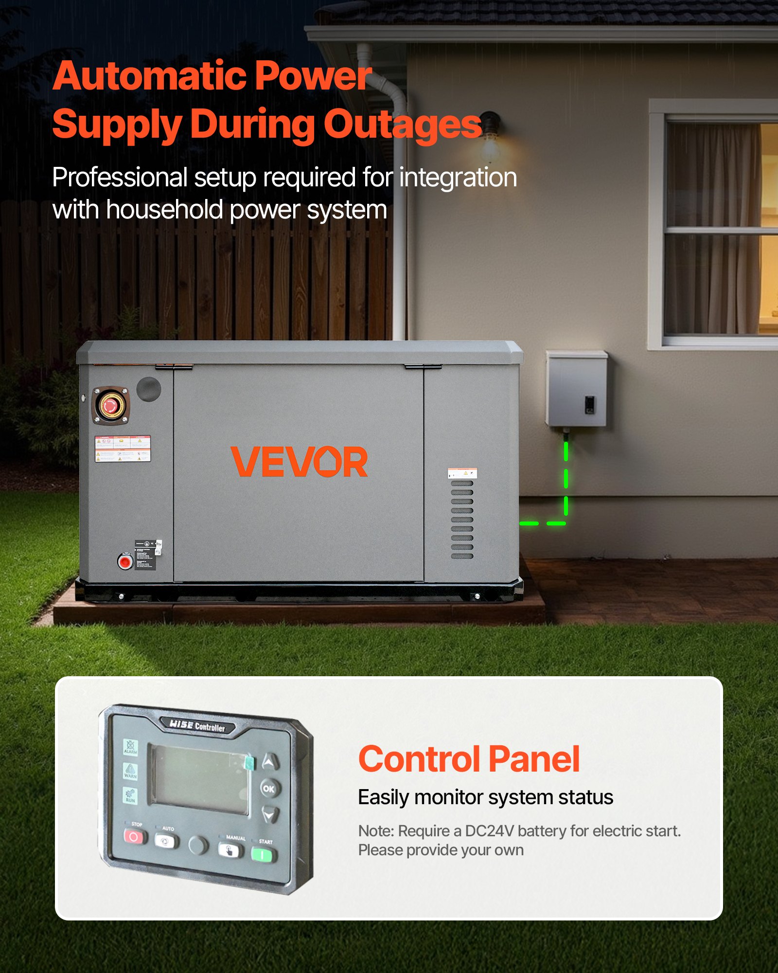 VEVOR Standby Generator, Dual Fuel Whole Home Generator, LPG 22Kw Max Power & Natural Gas 20Kw Max Power, Whole House Power Backup For Home Backup, Camping, AVR Voltage Regulation, LCD Display