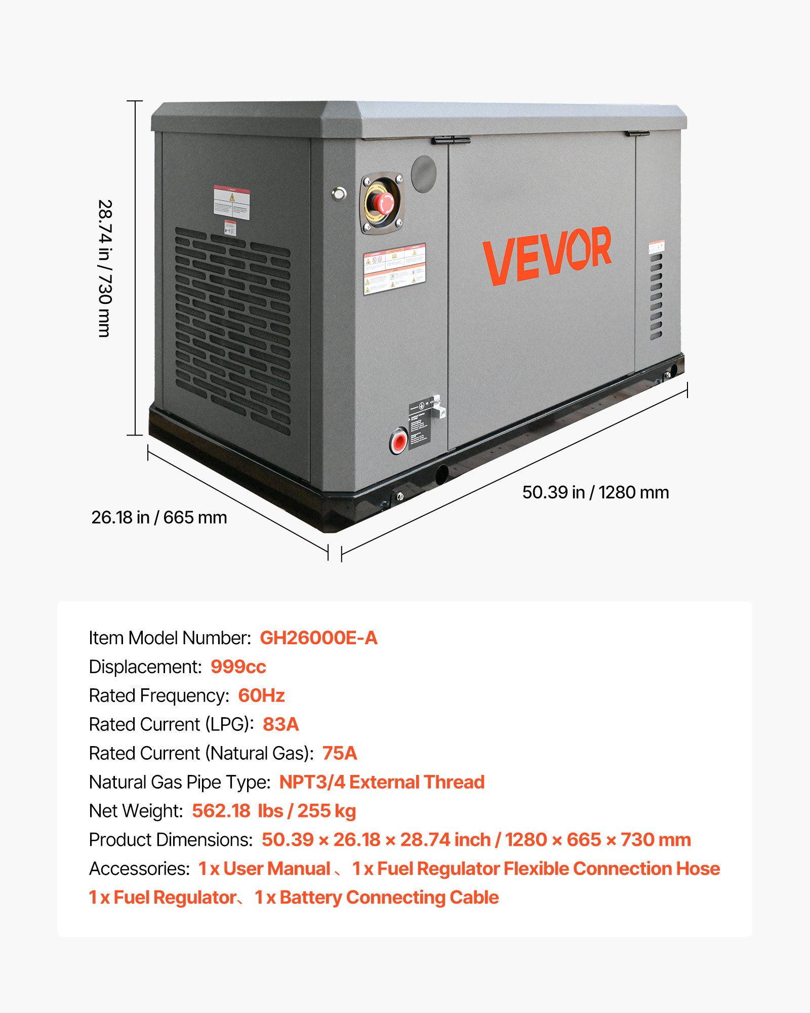 VEVOR Standby Generator, Dual Fuel Whole Home Generator, LPG 22Kw Max Power & Natural Gas 20Kw Max Power, Whole House Power Backup For Home Backup, Camping, AVR Voltage Regulation, LCD Display