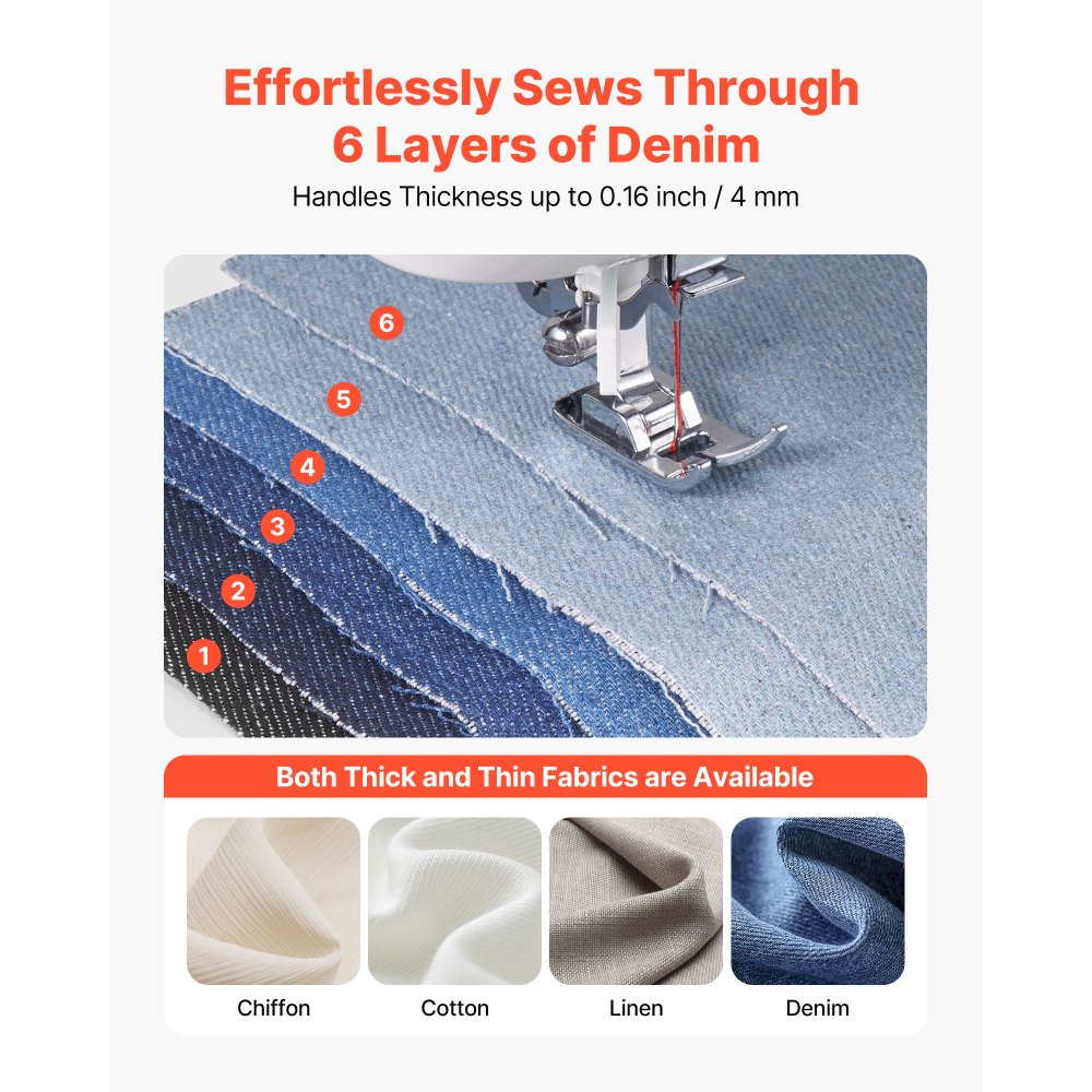 VEVOR számítógépes varrógép, 60 öltésminta, LED kijelzővel, lábpedállal és LED lámpával, strapabíró fém vázzal, digitális varrógép erőteljes motorral kézműveskedéshez és javításhoz