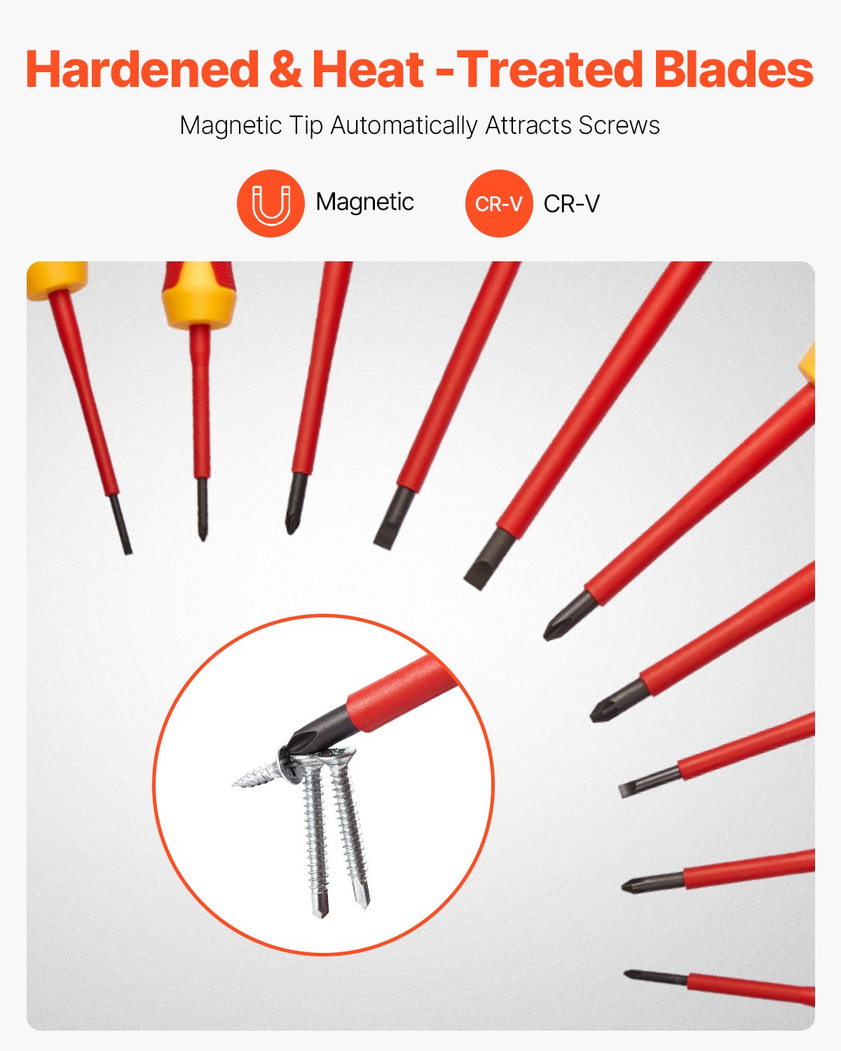 VEVOR Insulated Screwdriver Set, 11-Piece Professional Electrical Screwdriver Set, Insulated Electrician Tool Set with Magnetic Phillips Slotted Pozi Tips, Voltage Tester, for Electrician Repairs