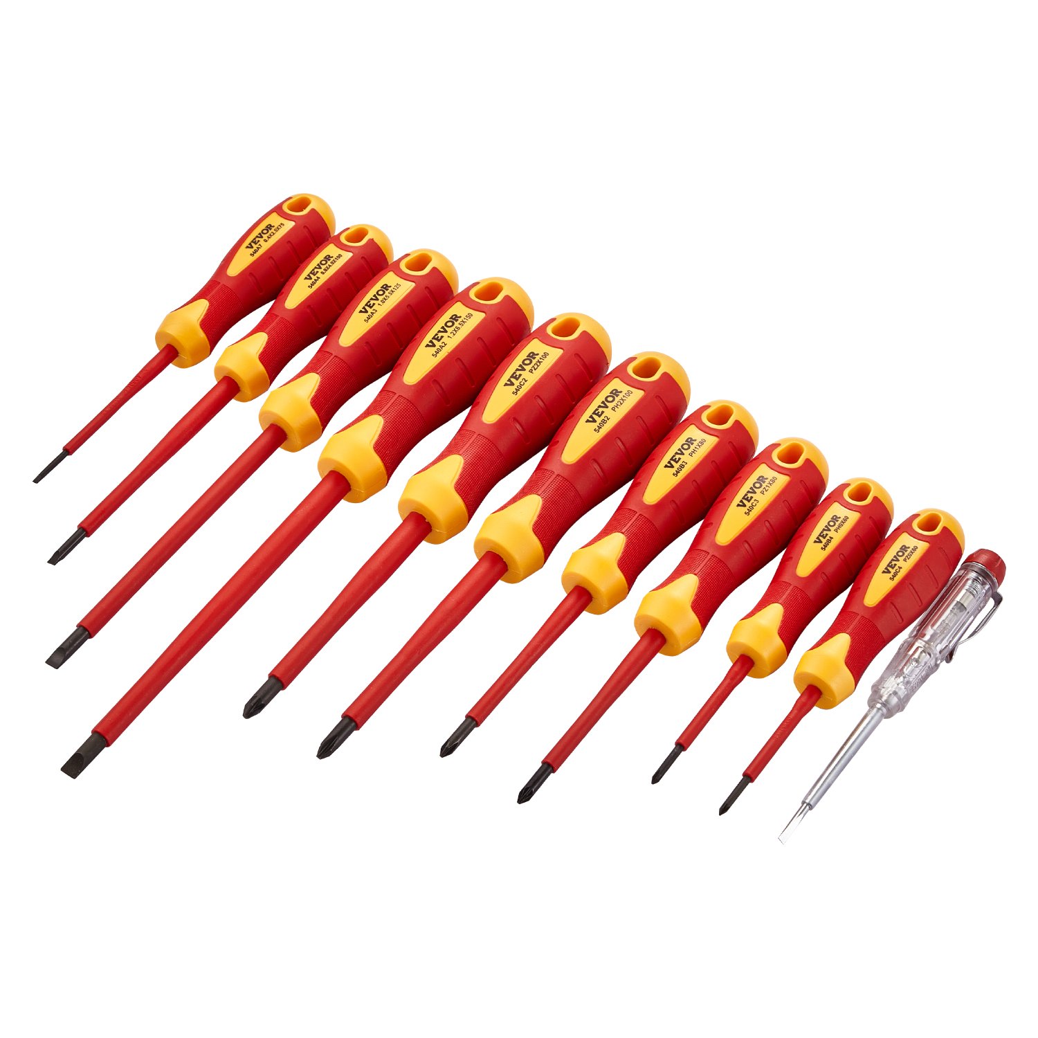 VEVOR Insulated Screwdriver Set, 11-Piece Professional Electrical Screwdriver Set, Insulated Electrician Tool Set with Magnetic Phillips Slotted Pozi Tips, Voltage Tester, for Electrician Repairs