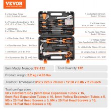 VEVOR Tool Kit, 132 Piece General Household Hand Tool Set, Home Repairing Tool Kit with Portable Tool Storage Case, High-Quality Steel, for Home Maintenance, DIY Projects, and Automotive Repair