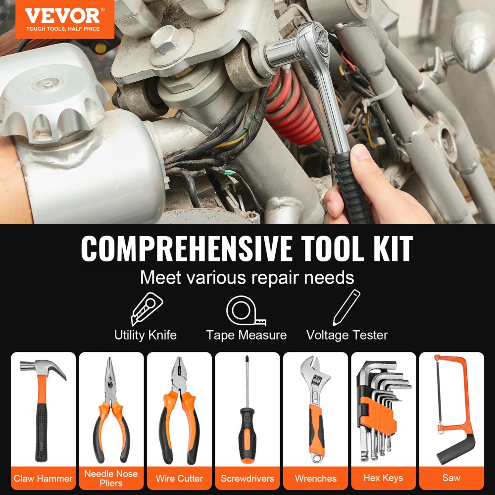 VEVOR Tool Kit, 216 Piece General Household Hand Tool Set, Home Repairing Tool Kit with Portable Tool Storage Case, High-Quality Steel, for Home Maintenance, DIY Projects, and Automotive Repair