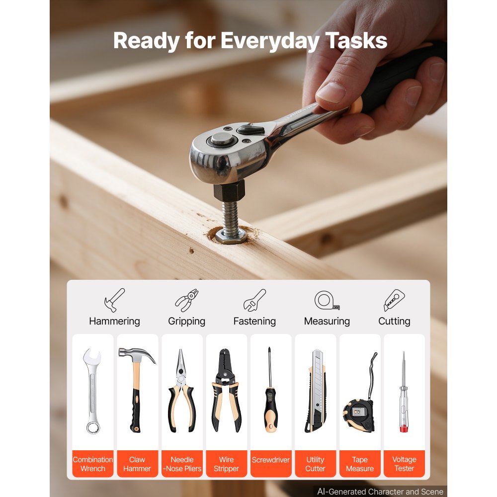 VEVOR Tool Kit 394-Piece General Household Tool Kit for Home Maintenance, For Everyday House Repairs and DIY Projects, with Portable Storage Case, High-Quality Steel, with Hammer, Wrench, Pliers