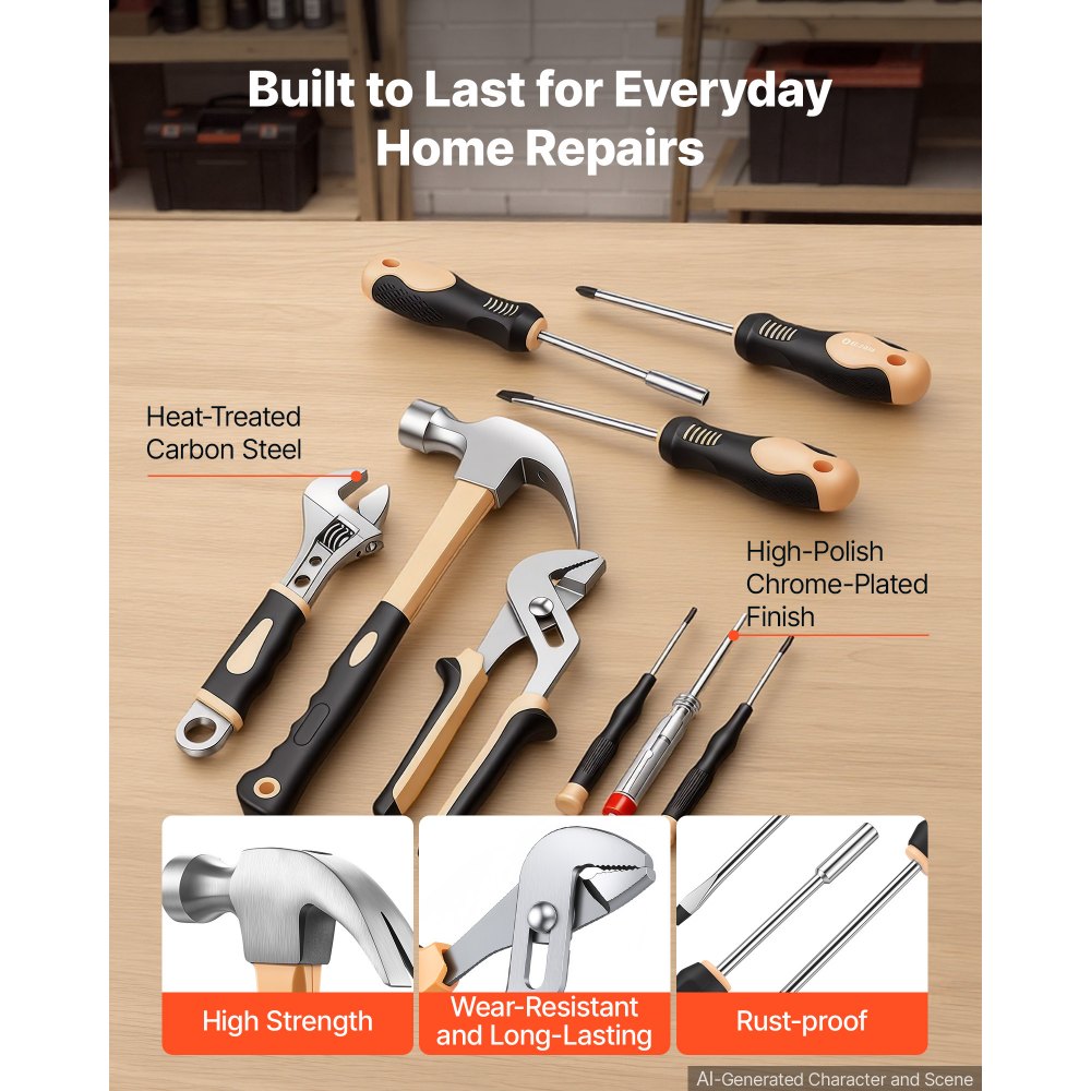 VEVOR Tool Kit 394-Piece General Household Tool Kit for Home Maintenance, For Everyday House Repairs and DIY Projects, with Portable Storage Case, High-Quality Steel, with Hammer, Wrench, Pliers