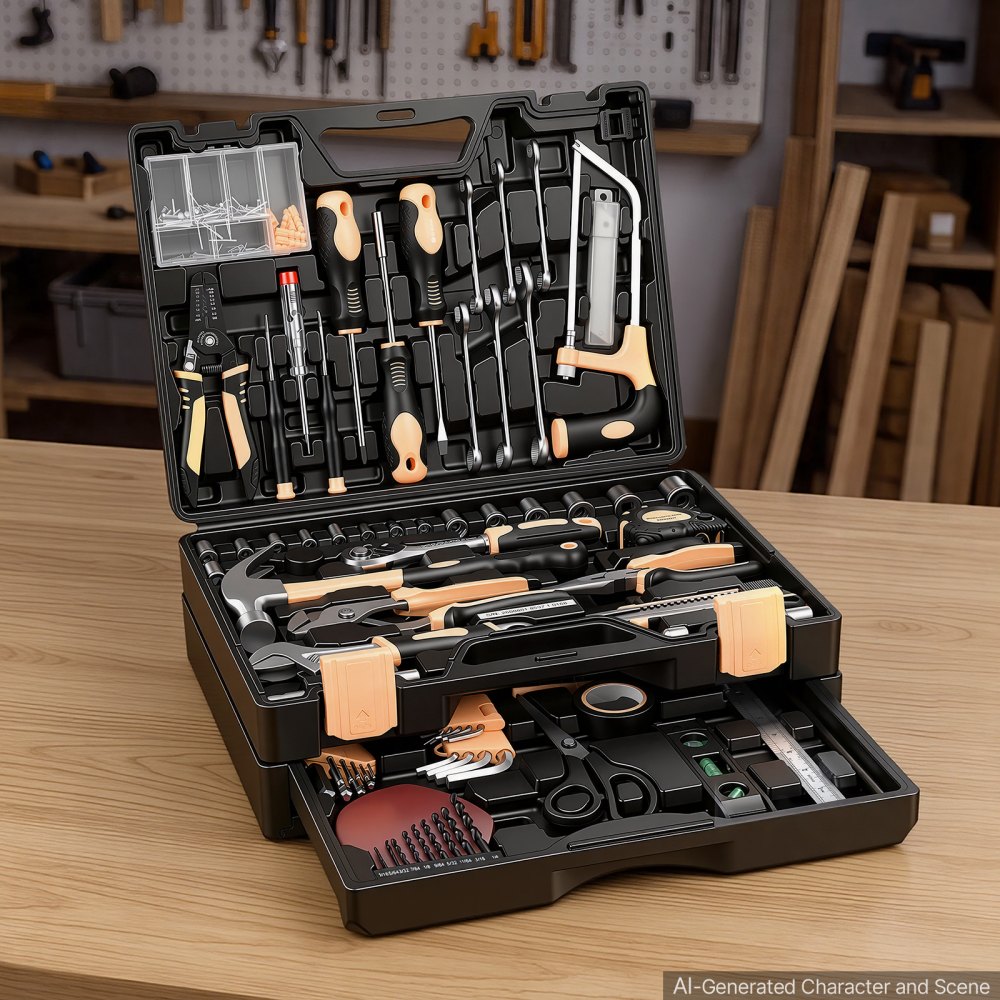 VEVOR Tool Kit 394-Piece General Household Tool Kit for Home Maintenance, For Everyday House Repairs and DIY Projects, with Portable Storage Case, High-Quality Steel, with Hammer, Wrench, Pliers