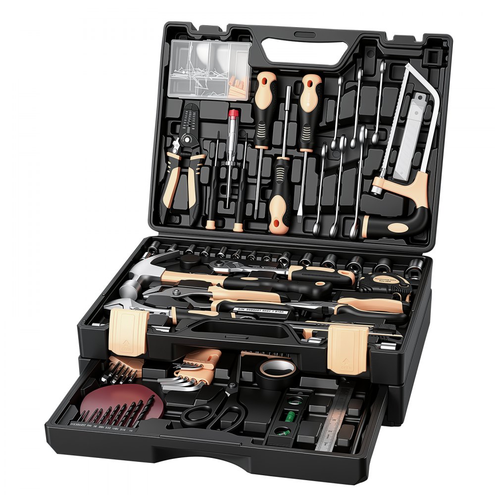 VEVOR Tool Kit 394-Piece General Household Tool Kit for Home Maintenance, For Everyday House Repairs and DIY Projects, with Portable Storage Case, High-Quality Steel, with Hammer, Wrench, Pliers