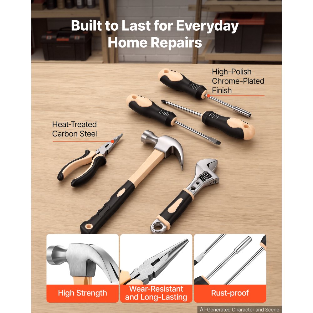 VEVOR Tool Kit 318-Piece General Household Tool Kit for Home Maintenance, For Everyday House Repairs, DIY Projects, with Portable Storage Case, High-Quality Steel, with Cordless Drill, Bits, Hammer