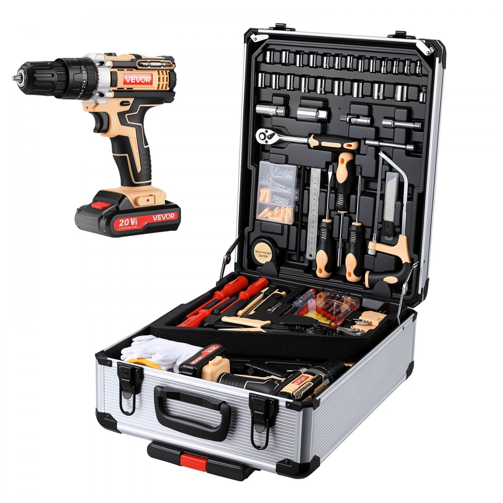 VEVOR Tool Kit 521-Piece General Household Tool Kit for Home Maintenance, For Everyday House Repairs, DIY Projects, with Portable Storage Case, High-Quality Steel, with Cordless Drill, Bits, Hammer