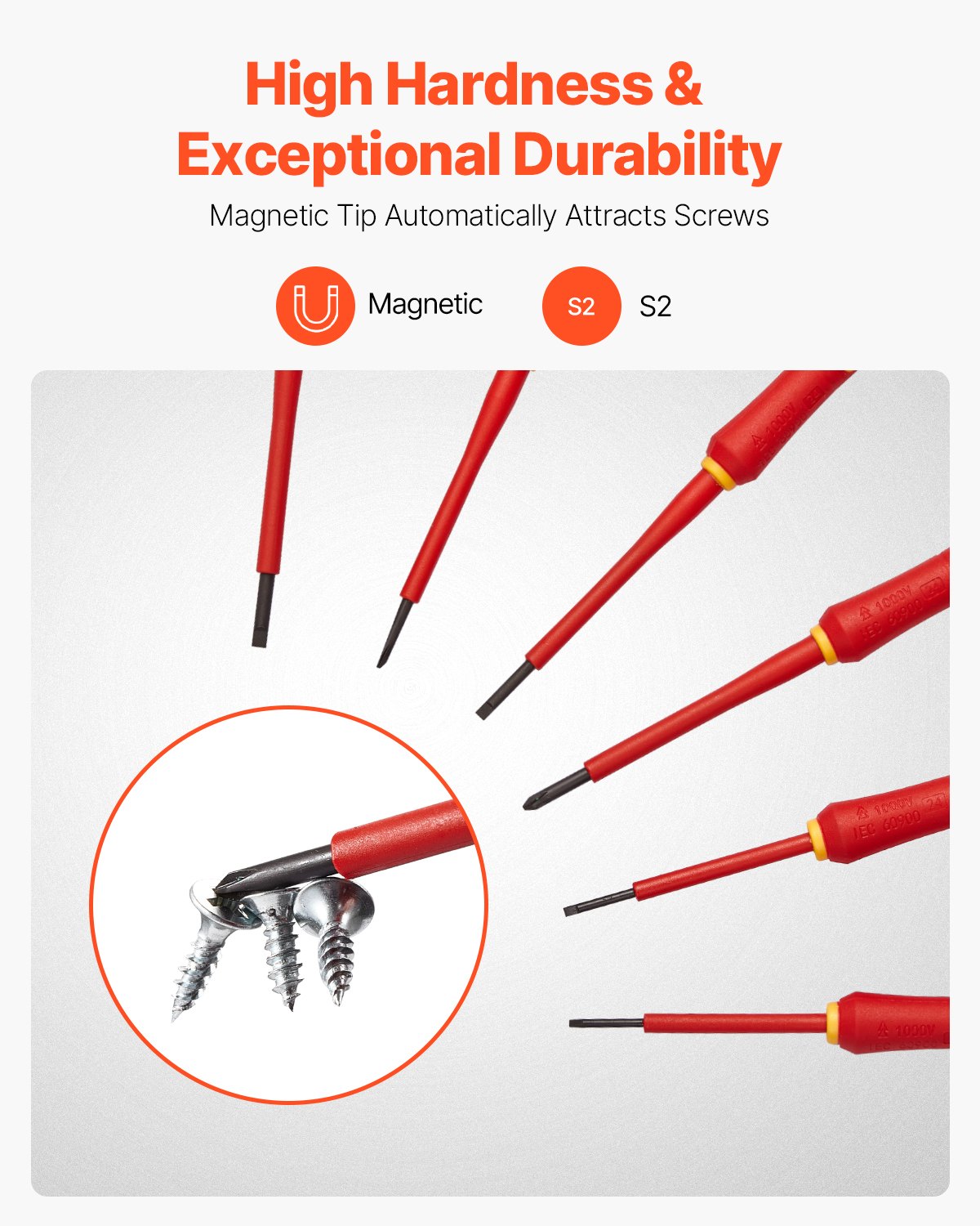 VEVOR Insulated Screwdriver Set, 6-Piece Professional Electrical Screwdriver Set, 1000V Insulated Electrician Tool Set, with Magnetic Phillips Slotted Tips, 360-Degree Rotating Screwdriver and Bag