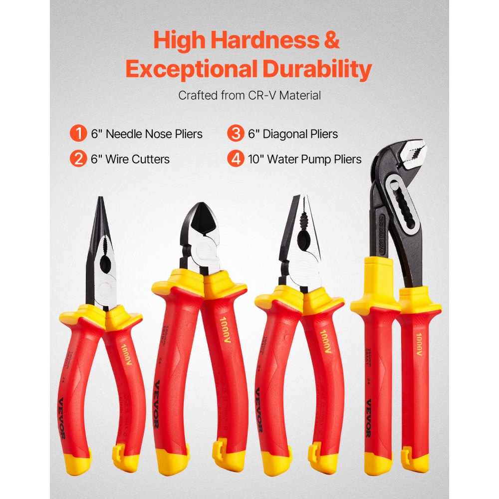 VEVOR Insulated Screwdriver Set, 12-Piece Professional Electrical Screwdriver Set, Insulated Electrician Tool Set with Magnetic Phillips Slotted Tips, Insulated Pliers, Wire Cutters, Diagonal Pliers