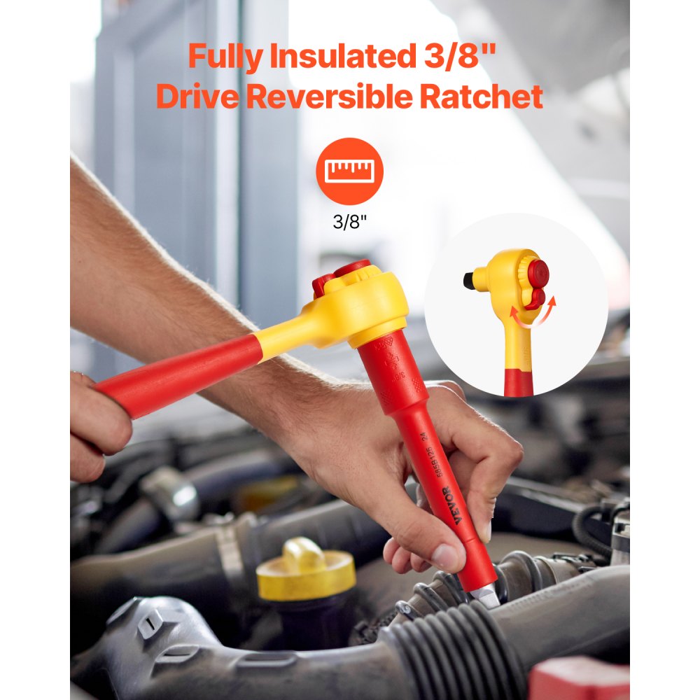 VEVOR Insulated Socket Set, 16-Piece Insulated Wrench Tool Set, Insulated Socket Tool, with Insulated Sockets, Insulated T-Handle Wrench, Drive Rachet, Extensions, for Electricians and Home Repair