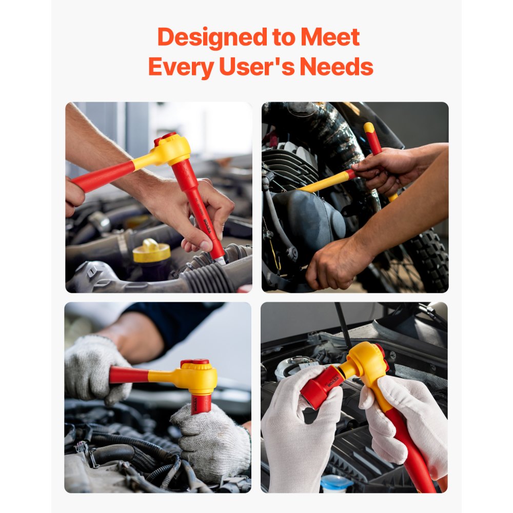 VEVOR Insulated Socket Set, 16-Piece Insulated Wrench Tool Set, Insulated Socket Tool, with Insulated Sockets, Insulated T-Handle Wrench, Drive Rachet, Extensions, for Electricians and Home Repair