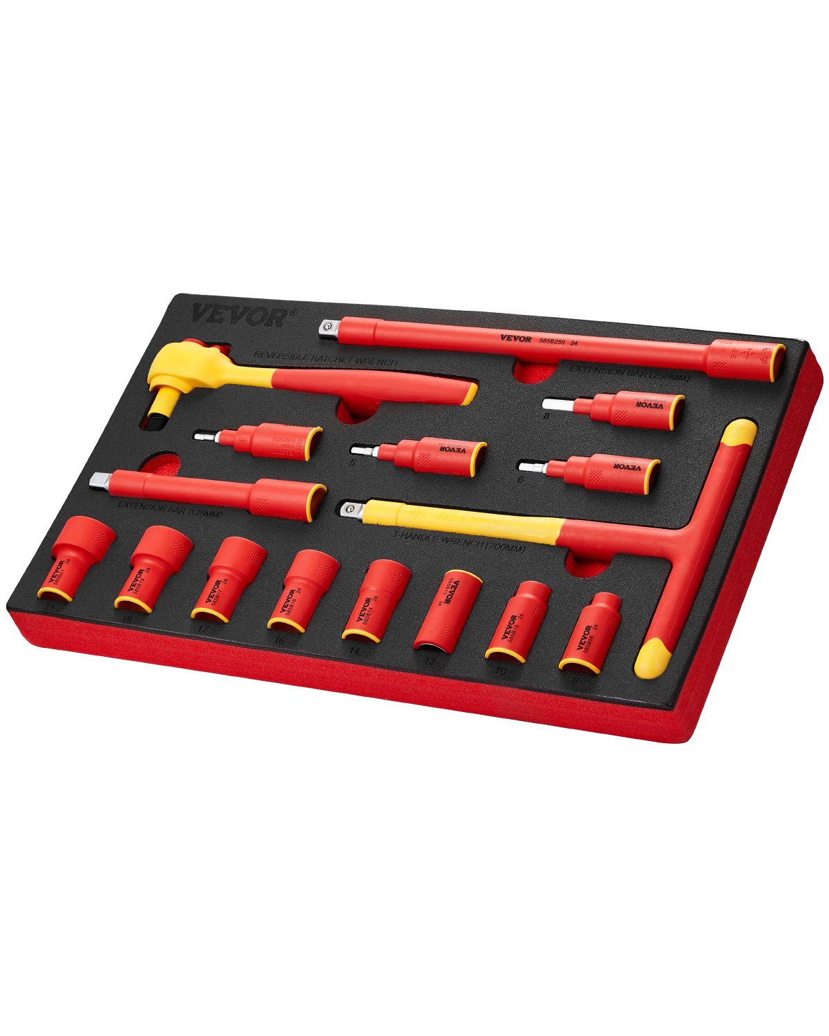 VEVOR Insulated Socket Set 16-Piece Insulated Socket Tool with T-Handle Wrench